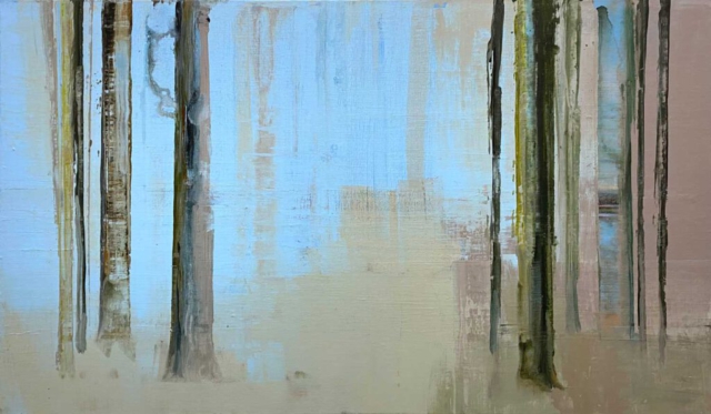 Helmuth van Galen, ritme, abstraheren, bos, bomen, blauw, bruin,