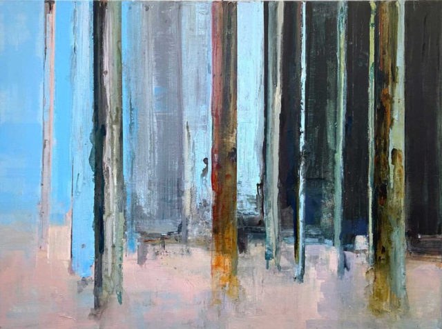 Helmuth van Galen, blauw, bruin, ritme, bos, bomen, abstraheren